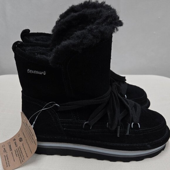 BEARPAW Retro Mondi Youth Ankle Boot, Kid's Lace-up Boot Cow Suede Sz 4 NWT $79 - Picture 3 of 14